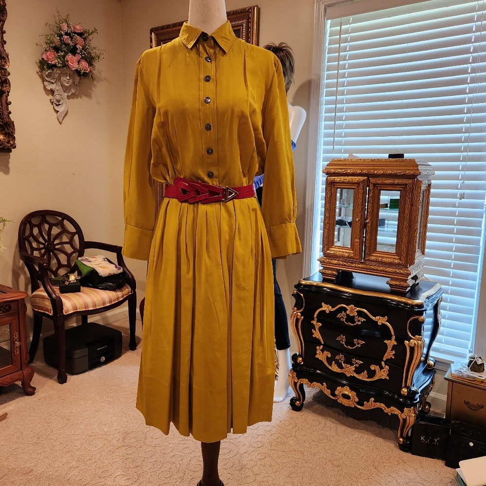MAKE MINE A MCKETTRICK Vintage 50s 60s Fit & Flare Mustard Yellow Dress Small